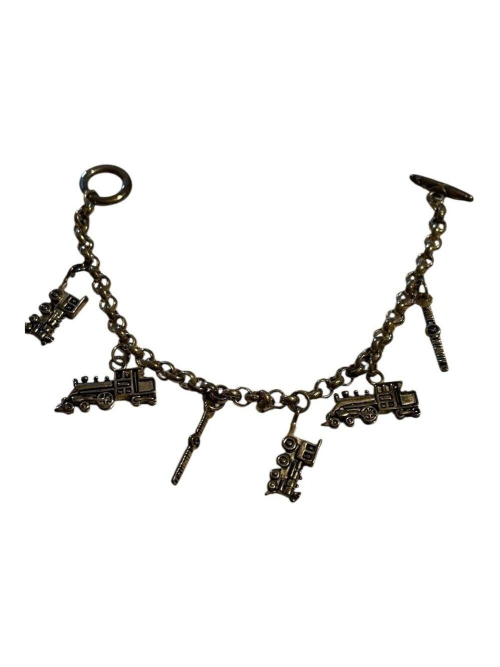 Vintage Silver Train Charm Bracelet One Size